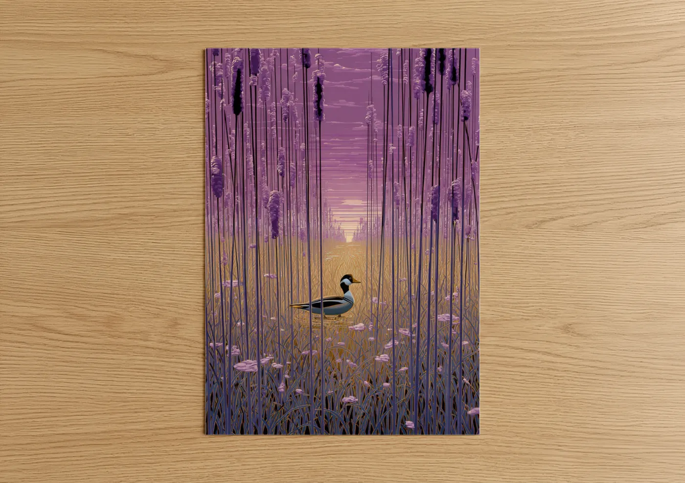 Purple Marsh Duck Landscape Wall Art