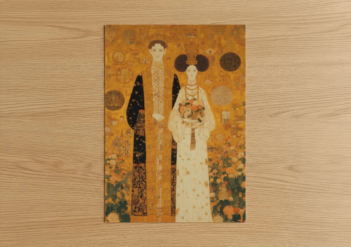 Golden Wedding Couple Art Deco Wall Art