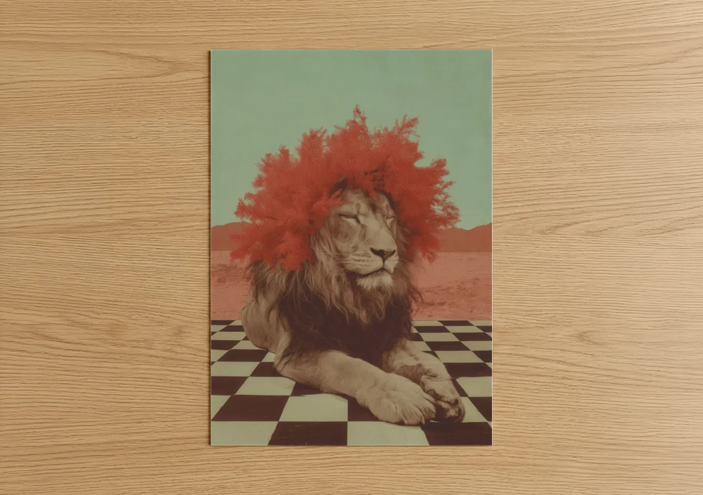 Crimson Lion Surreal Wall Art