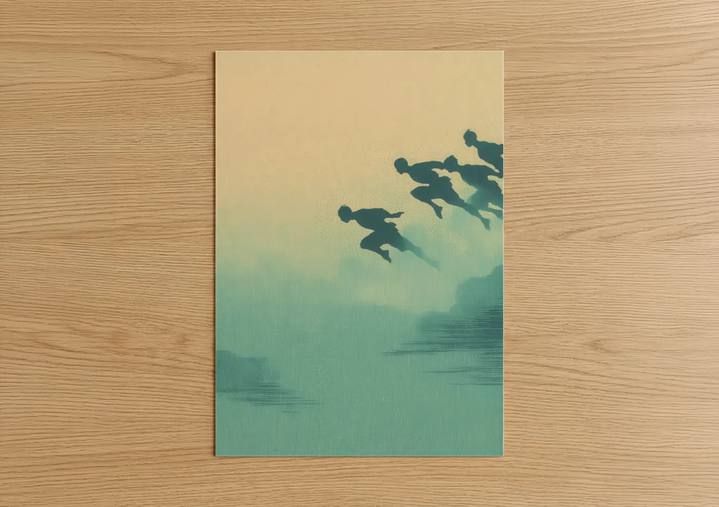Athletes Leaping Into Water Silhouette Wall Art