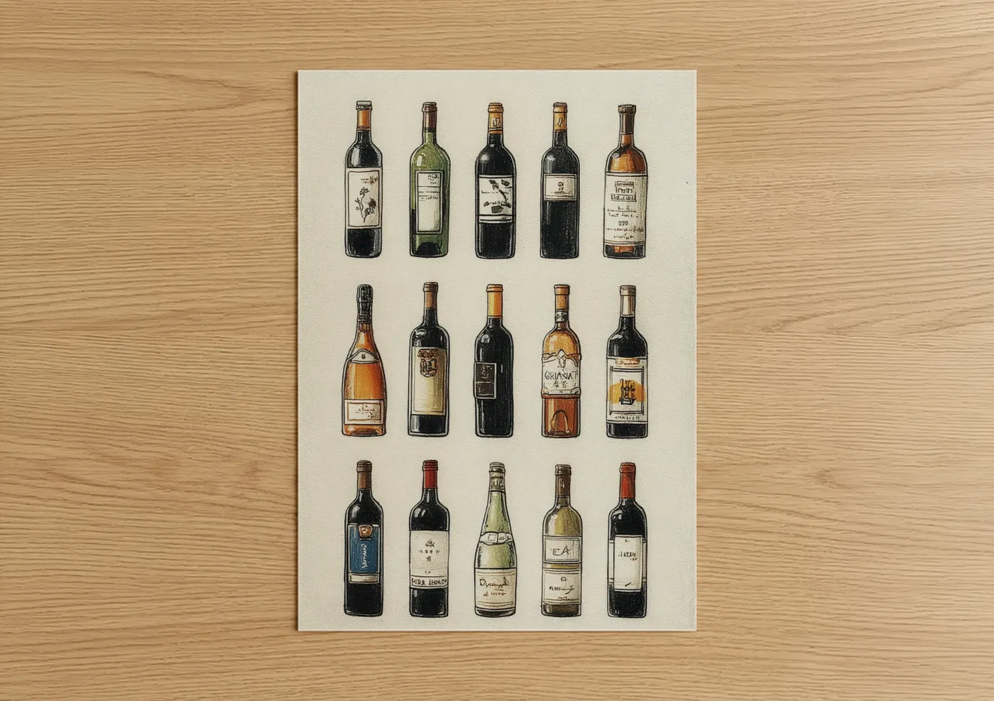 Vintage Wine Collection Illustration Wall Art