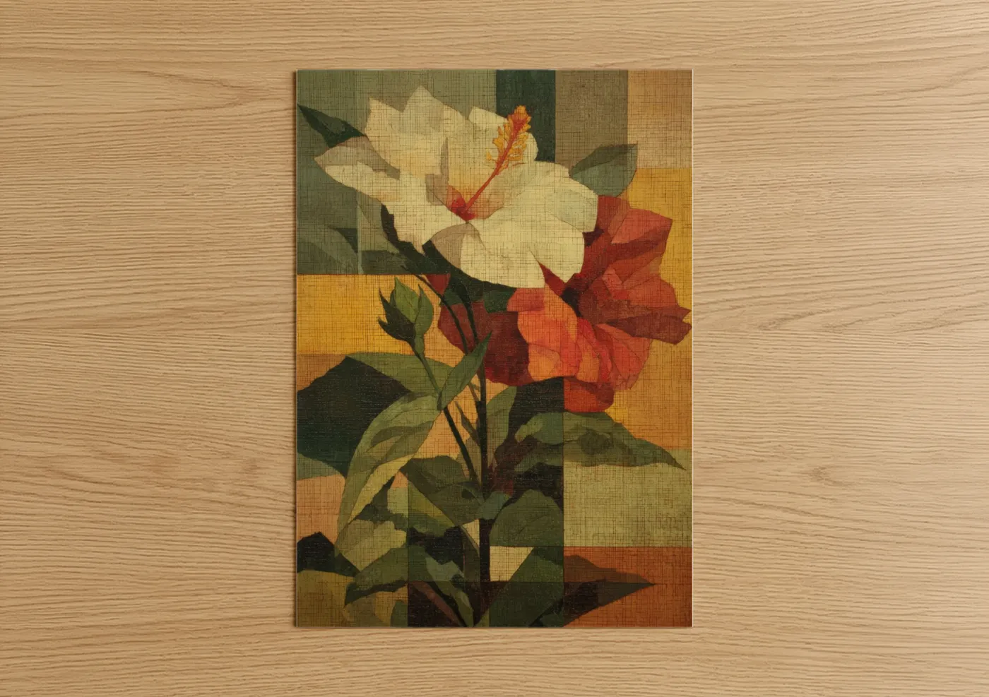 Vintage Hibiscus Floral Art Print Wall Art