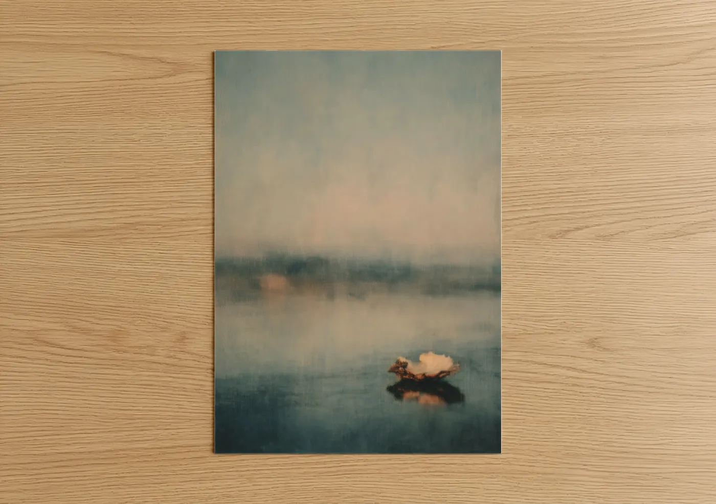 Solitary Oyster Misty Water Reflection Wall Art