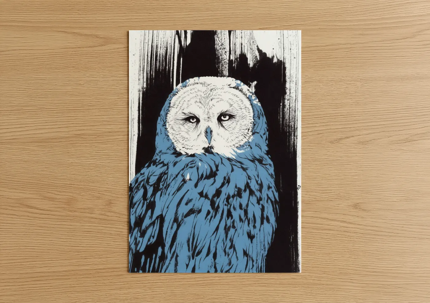 Arctic Owl Portrait Blue and White Wall Art