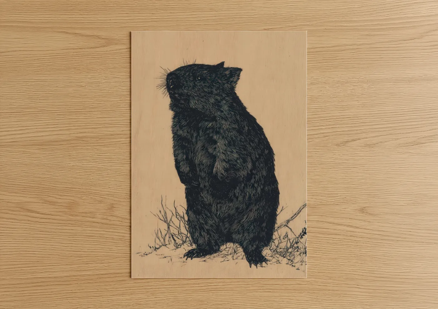 Upright Wombat Pen and Ink Illustration Wall Art