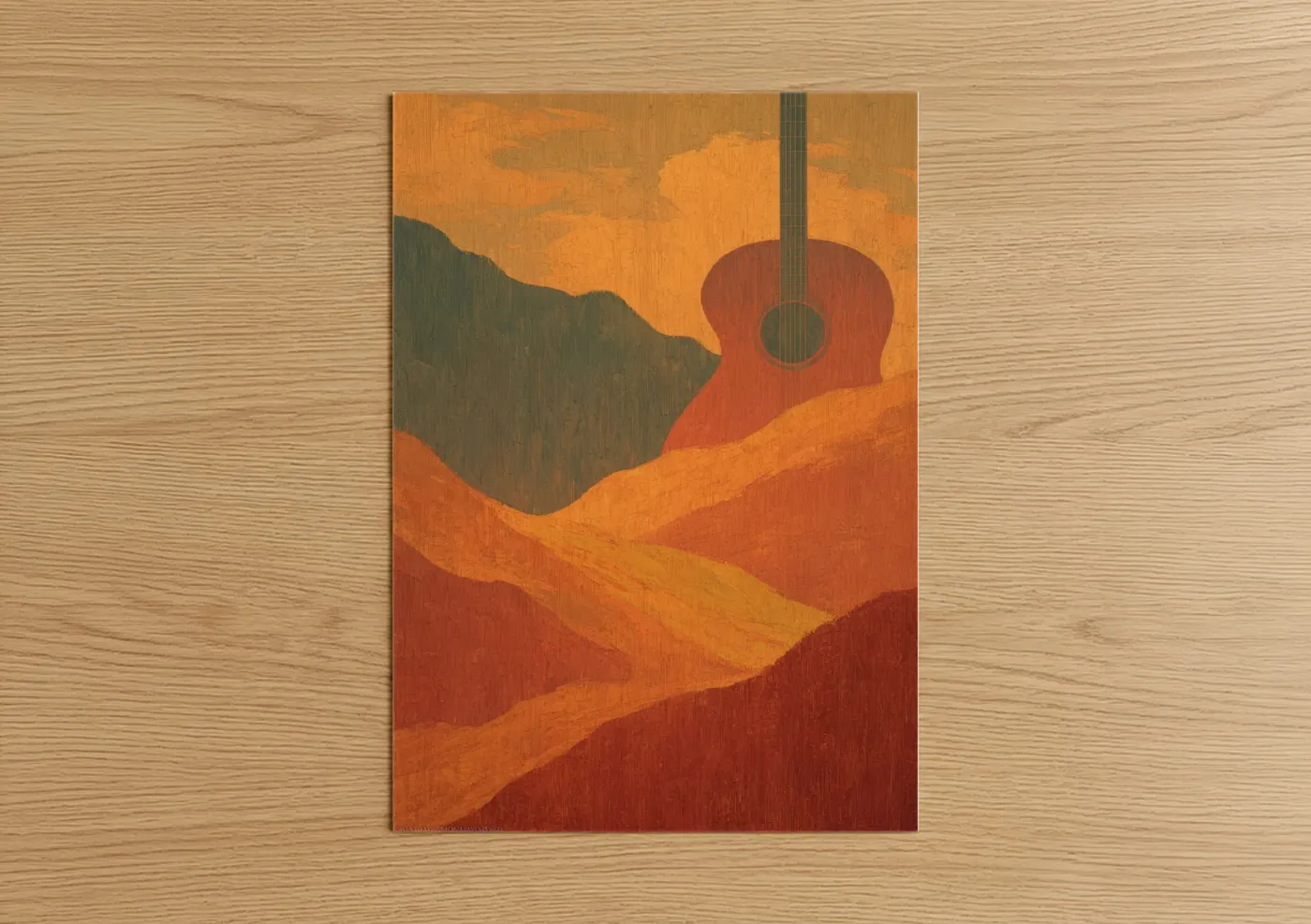 Acoustic Guitar Desert Sunset Landscape Wall Art