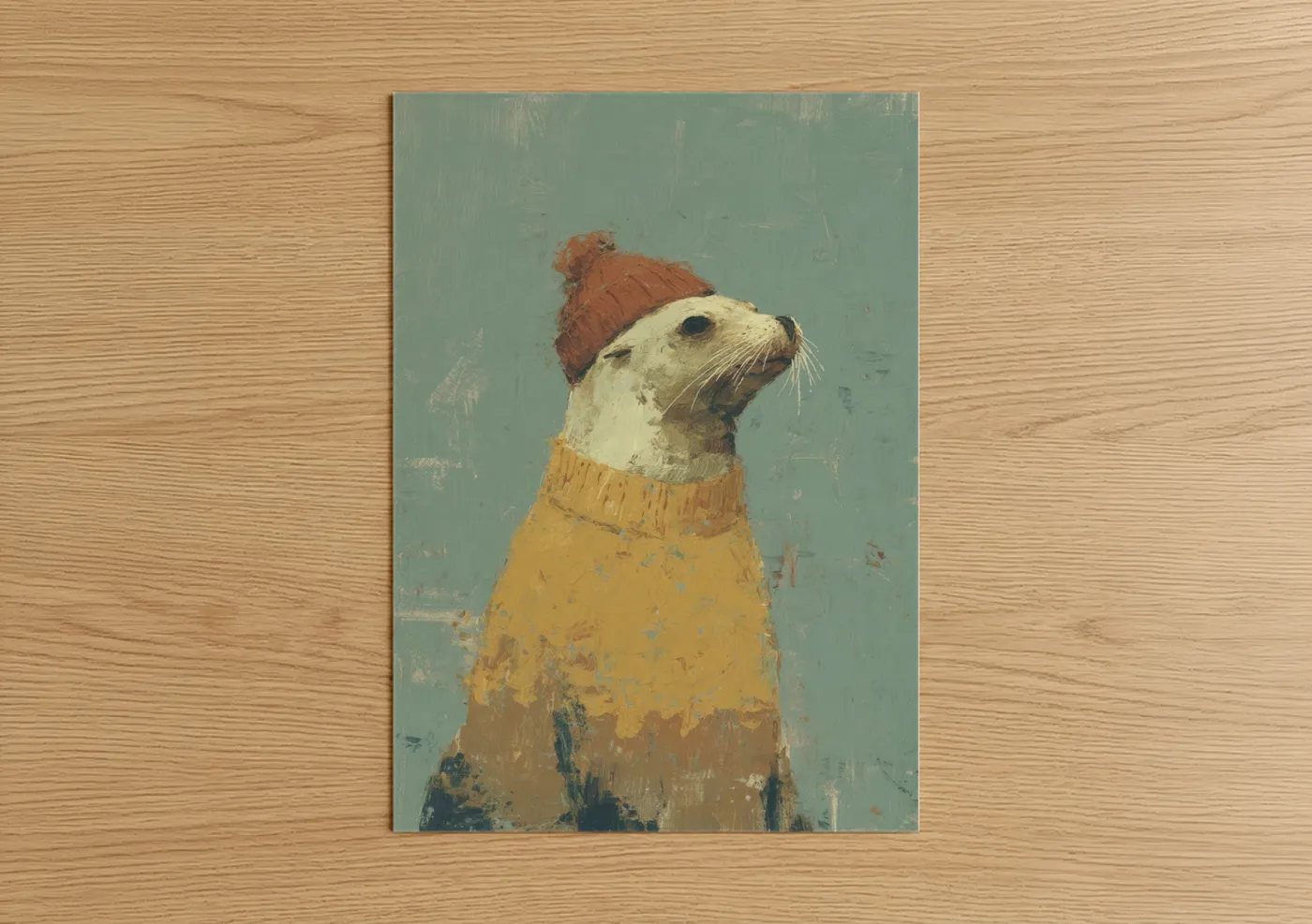 Cozy Sea Lion Winter Sweater Wall Art