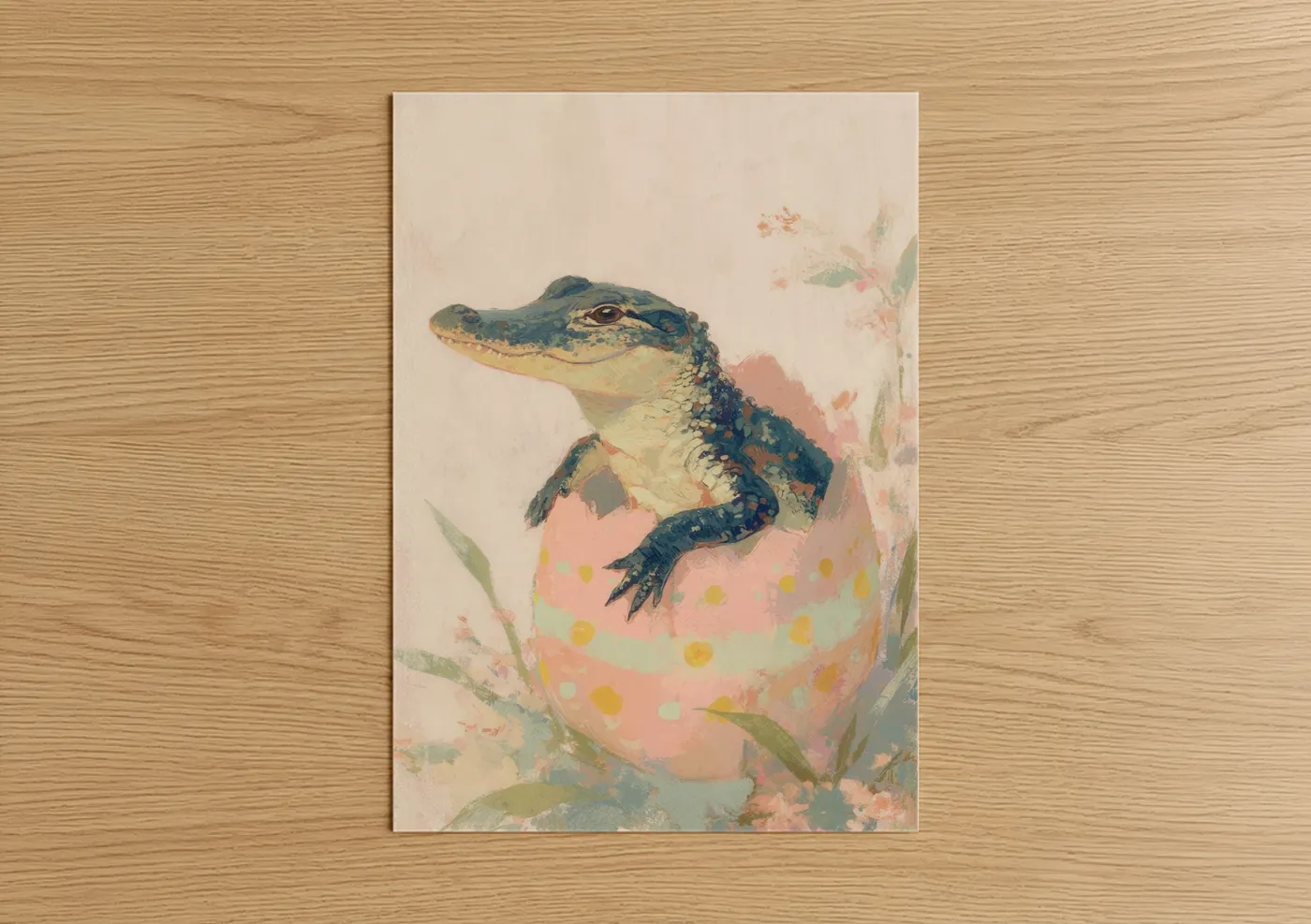 Hatching Alligator Watercolor Illustration Wall Art