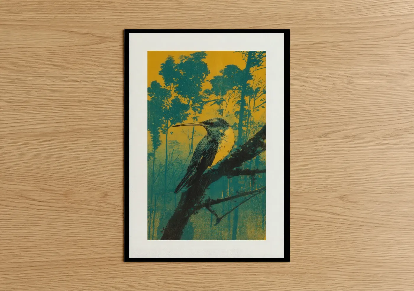 Forest Hummingbird Golden Sunset Wall Art