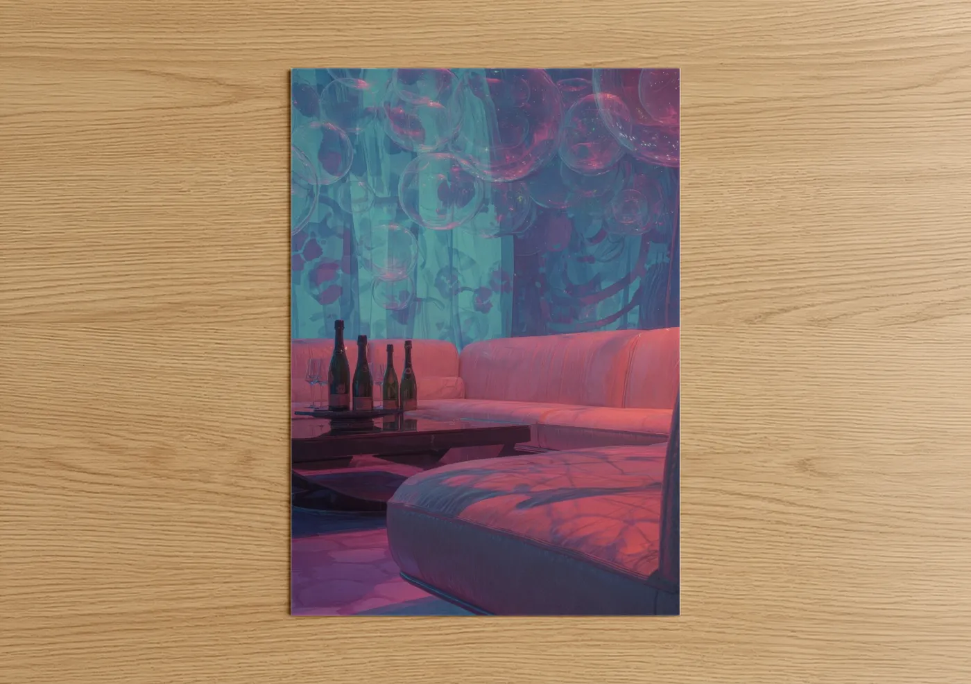 Neon Champagne Lounge Cyberpunk Wall Art