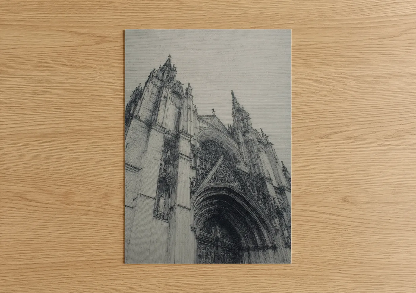 Amiens Cathedral Gothic Architecture Drawing Wall Art
