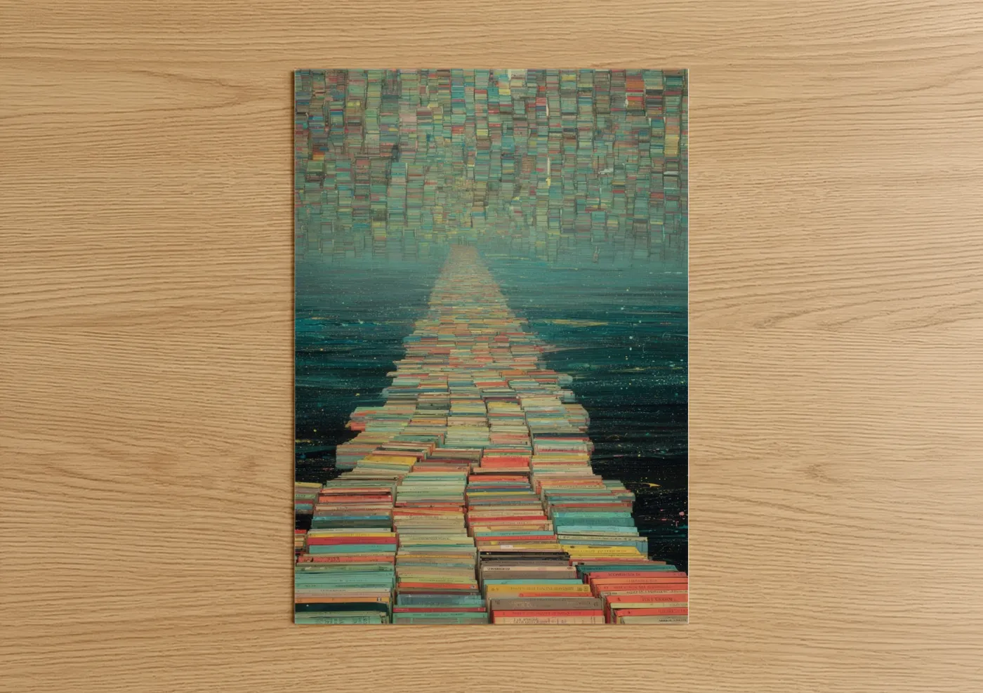 Colorful Book Bridge Over Turquoise Water Wall Art