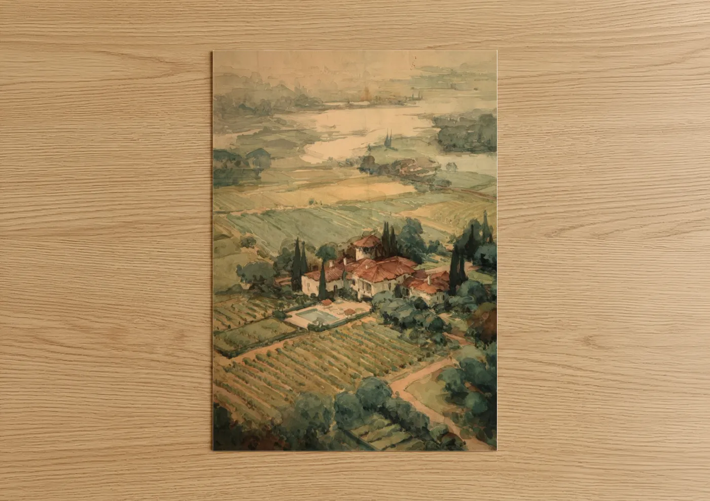 Tuscan Vineyard Estate Aerial Landscape Wall Art
