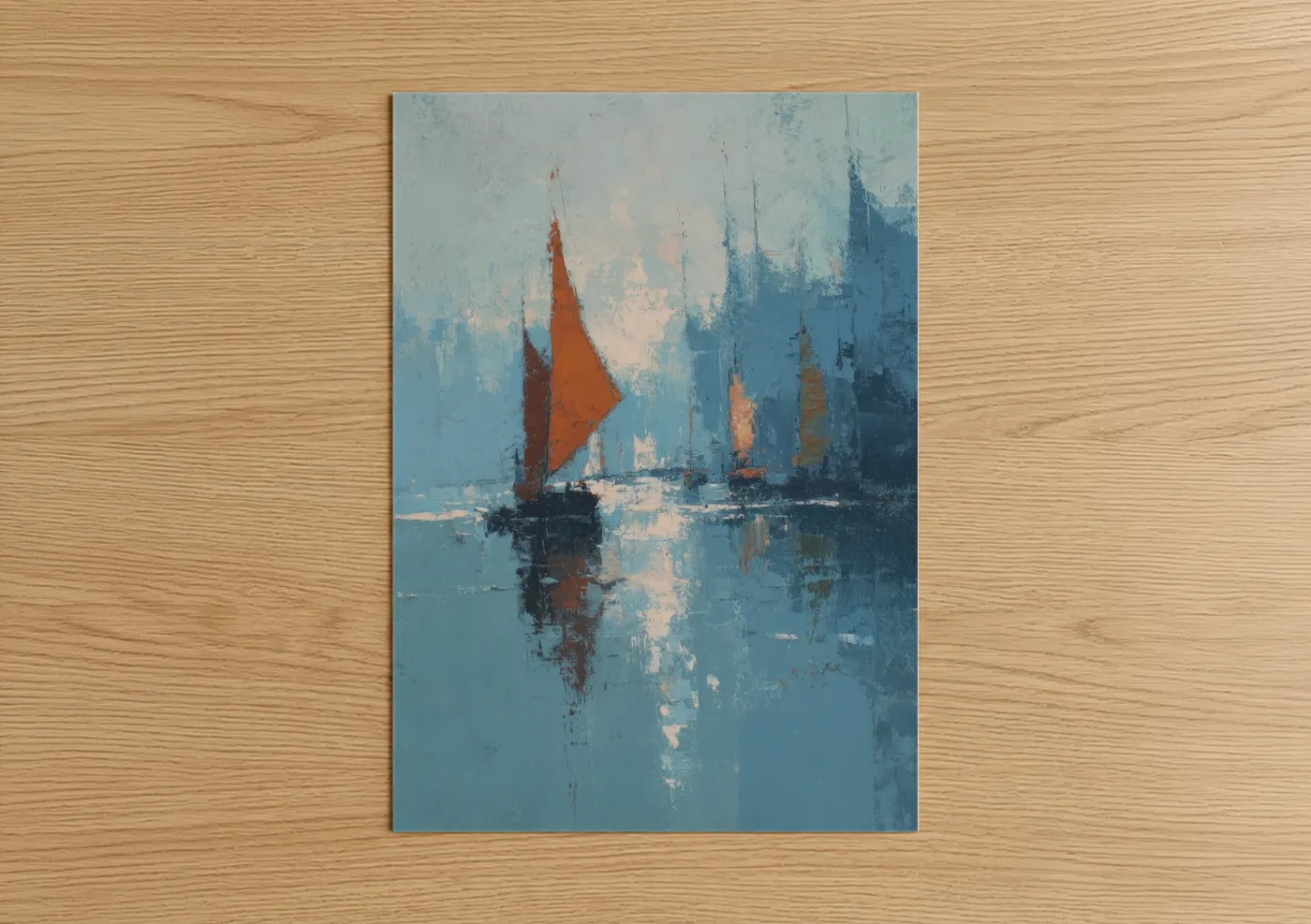 Red Sail Harbor Abstract Painting Wall Art