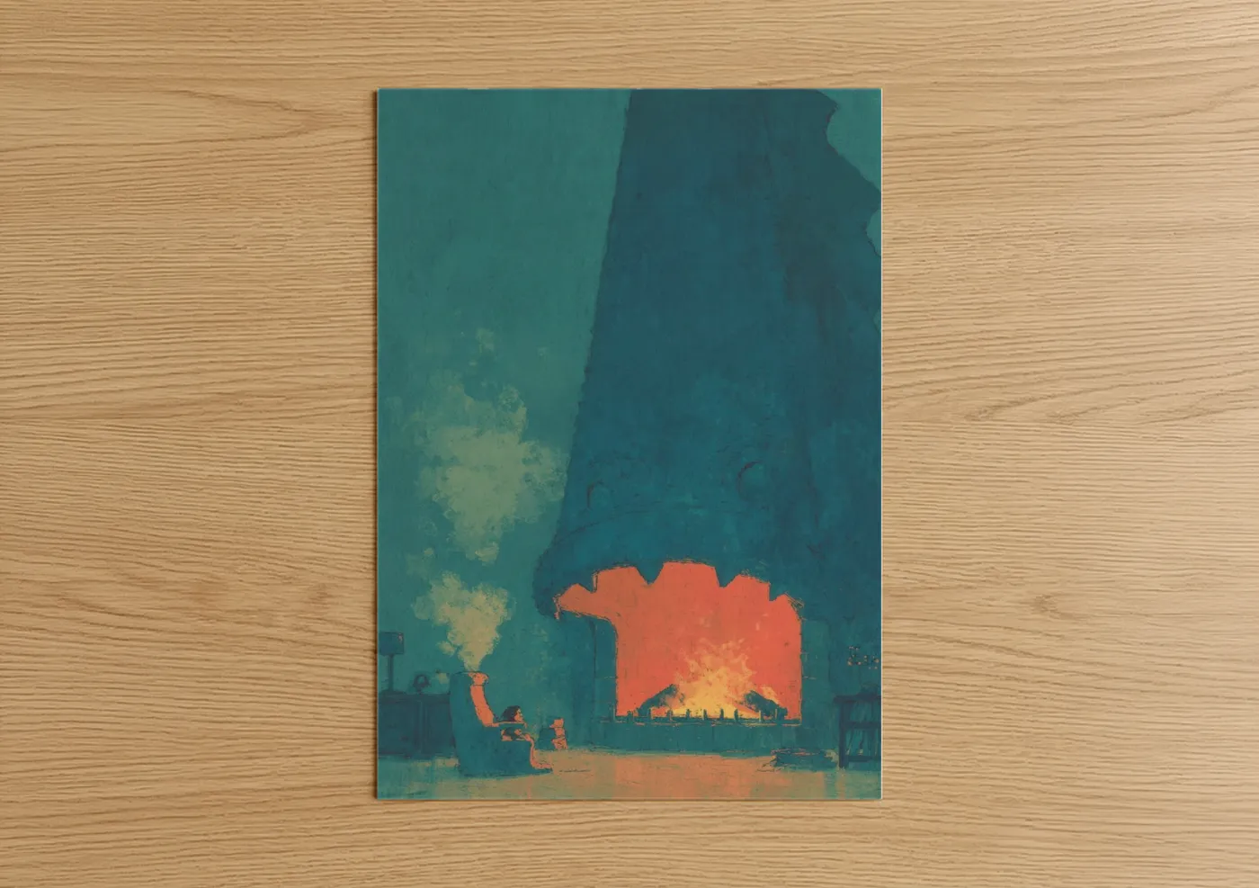 Minimalist Fireplace Illustration Modern Wall Art