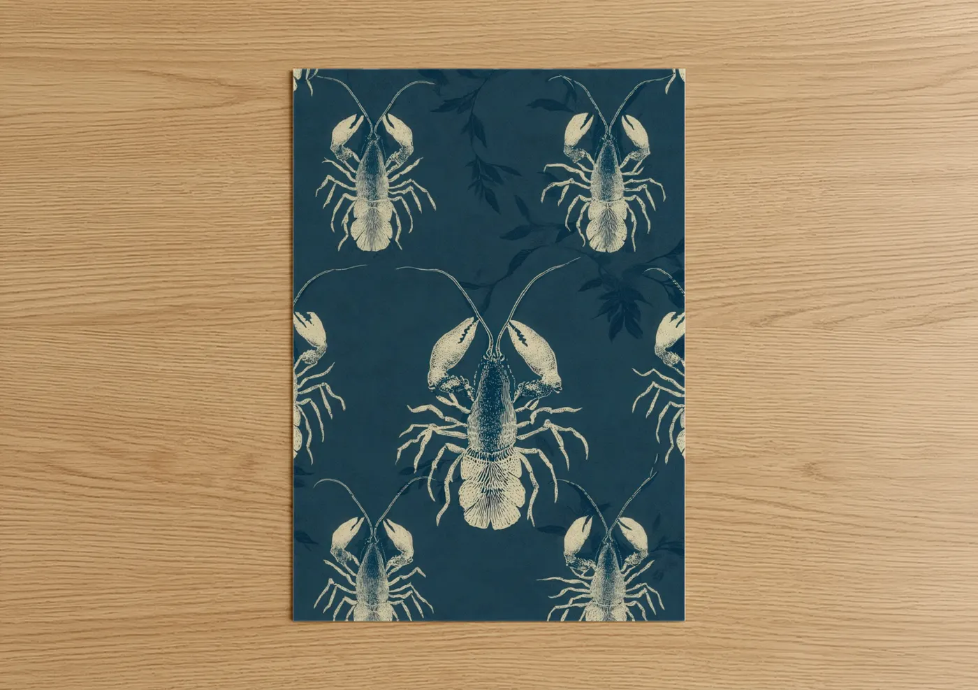 Indigo Crayfish Pattern Nautical Wall Art