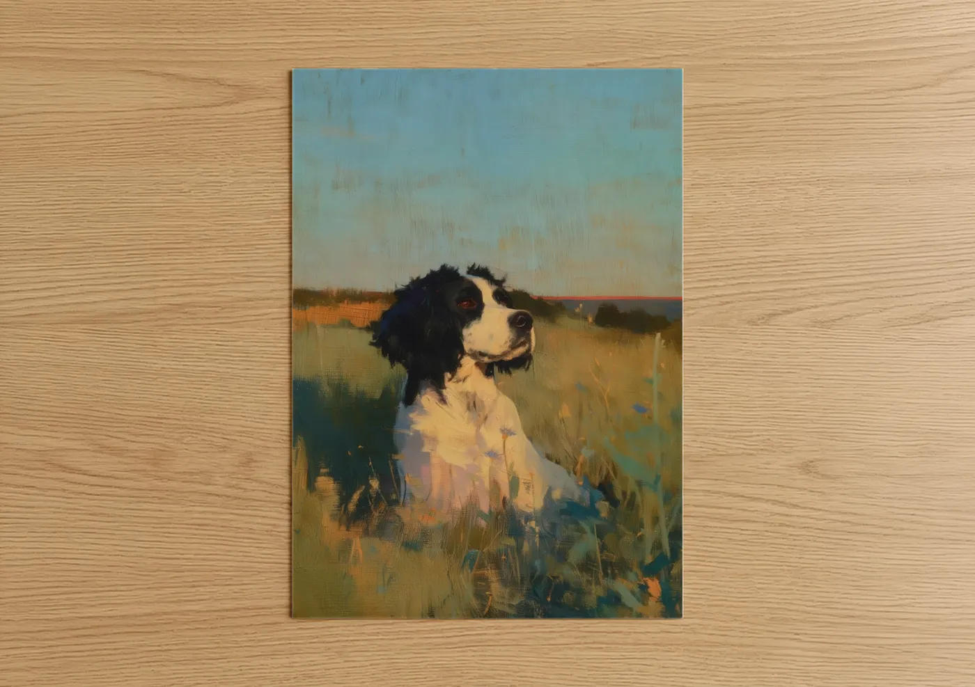 Black and White Spaniel Golden Field Wall Art