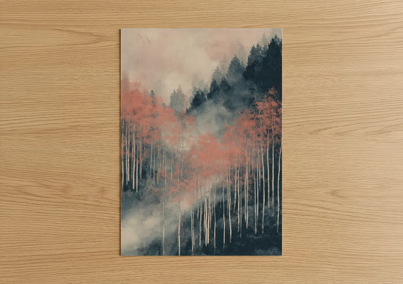 Misty Aspen Forest Watercolor Wall Art