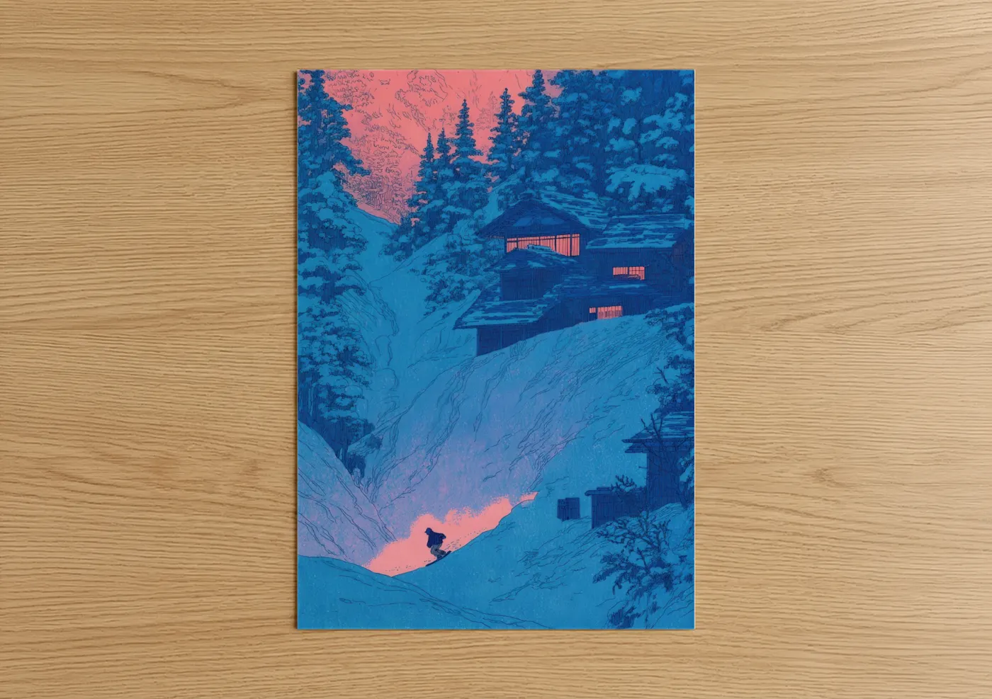 Snowboarder Mountain Sunset Winter Wall Art