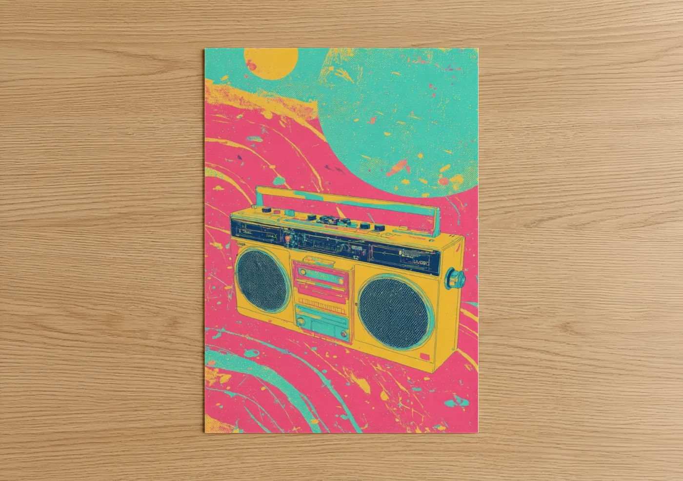 Retro Boombox Pop Art Neon Illustration Wall Art
