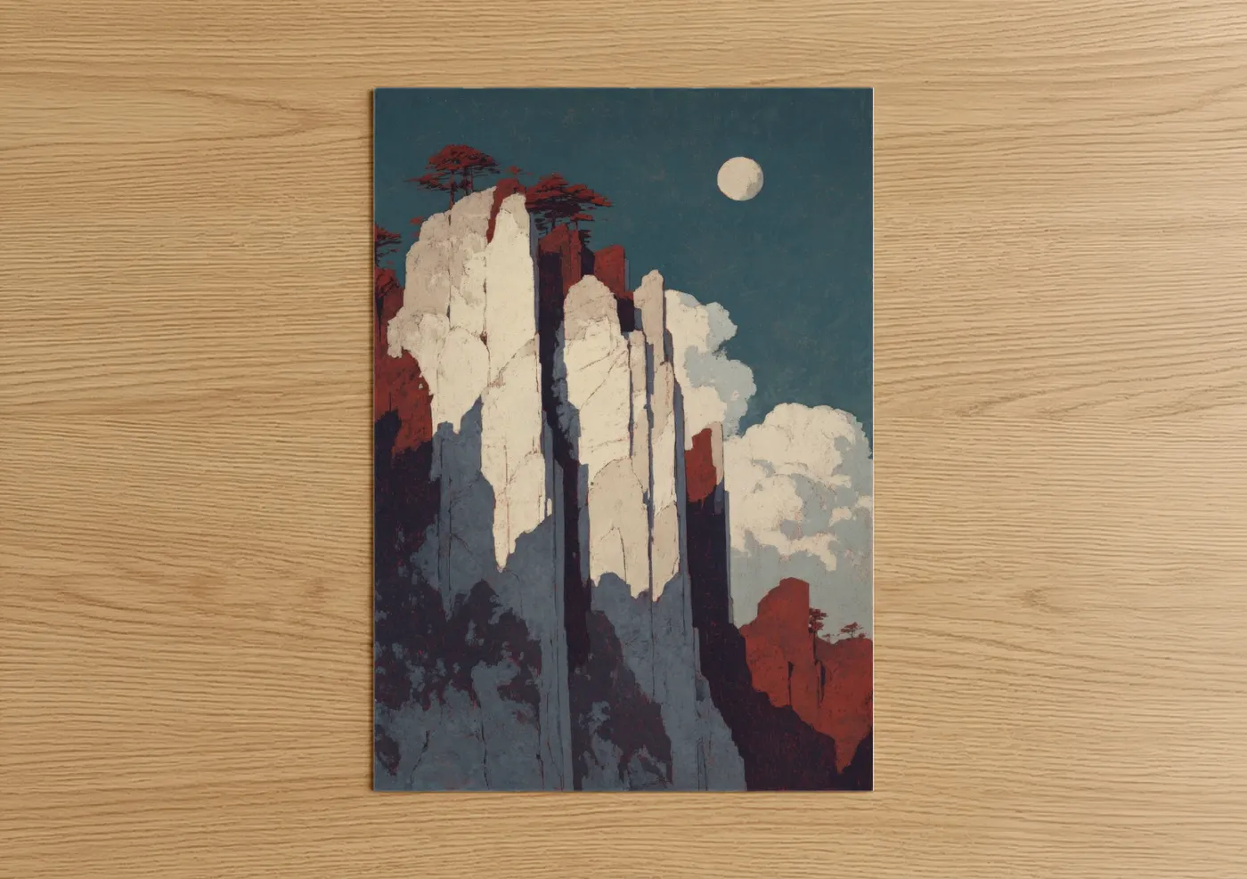 Moonlit Cliff Asian Landscape Wall Art