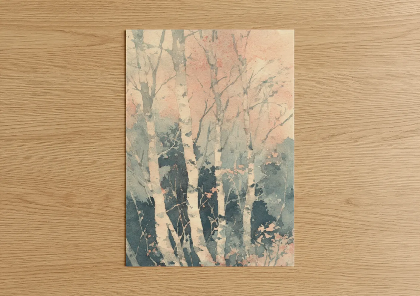 Autumn Birch Forest Watercolor Wall Art