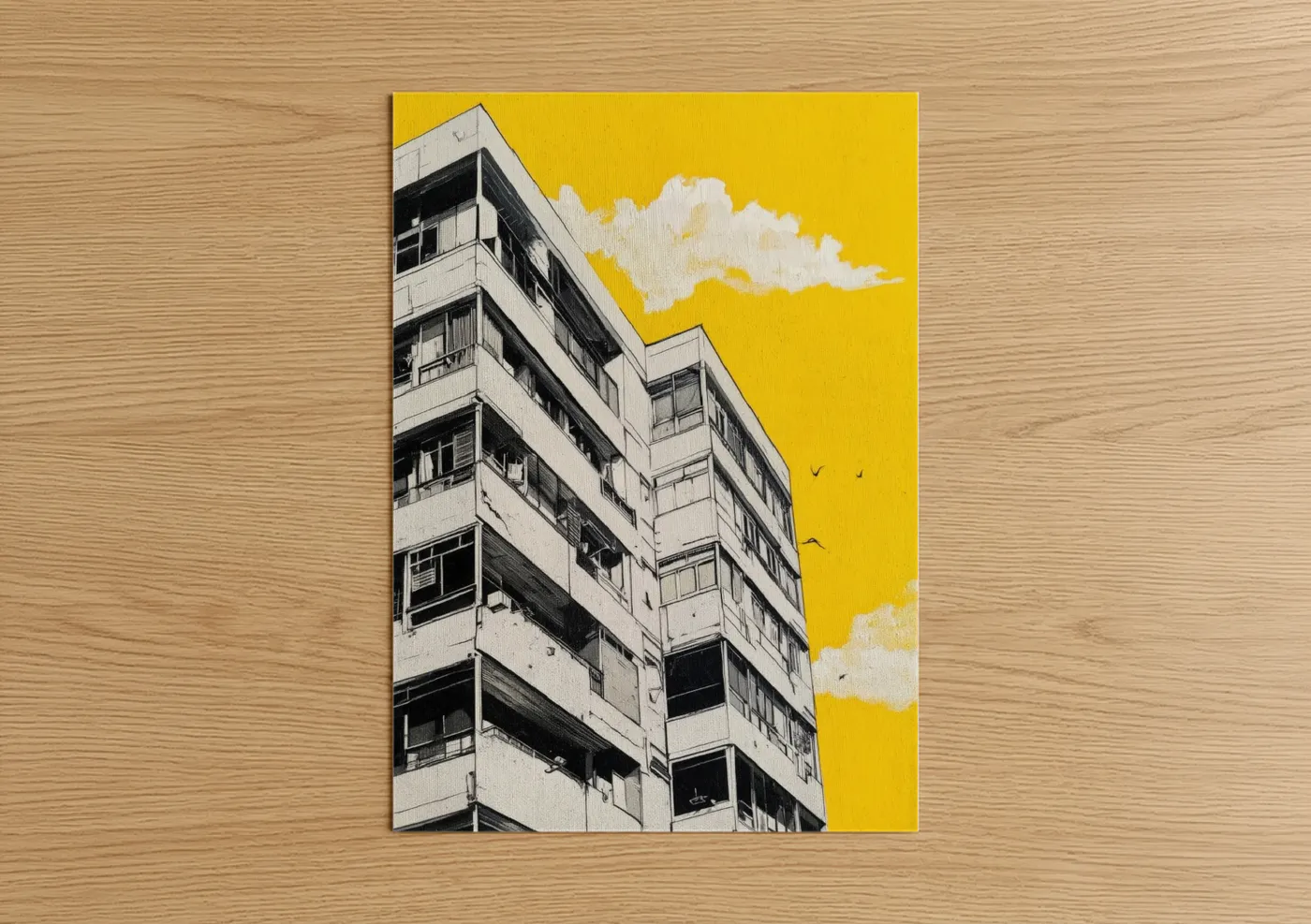 Modern Brutalist Architecture Yellow Sky Wall Art