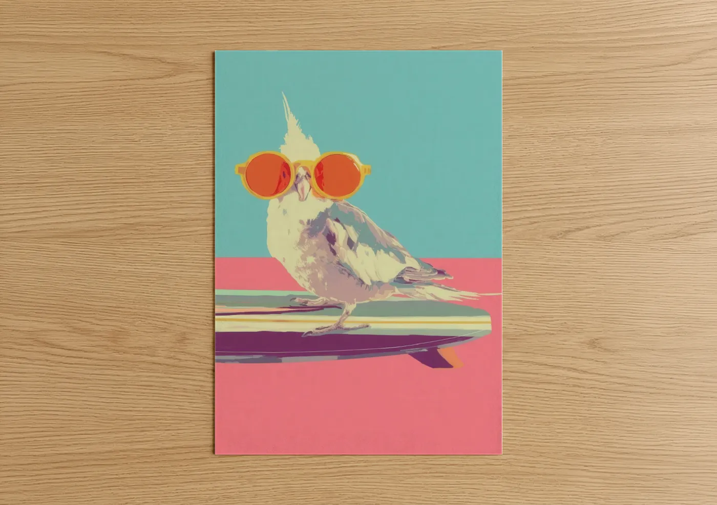 Surfer Cockatiel Pop Art Illustration Wall Art