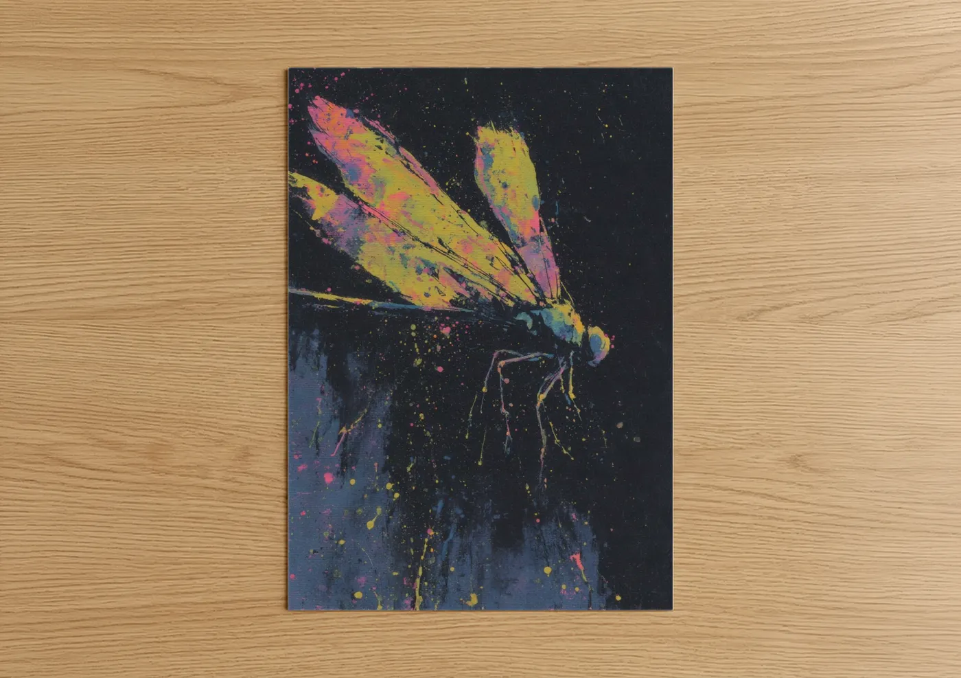 Neon Dragonfly Abstract Splatter Wall Art