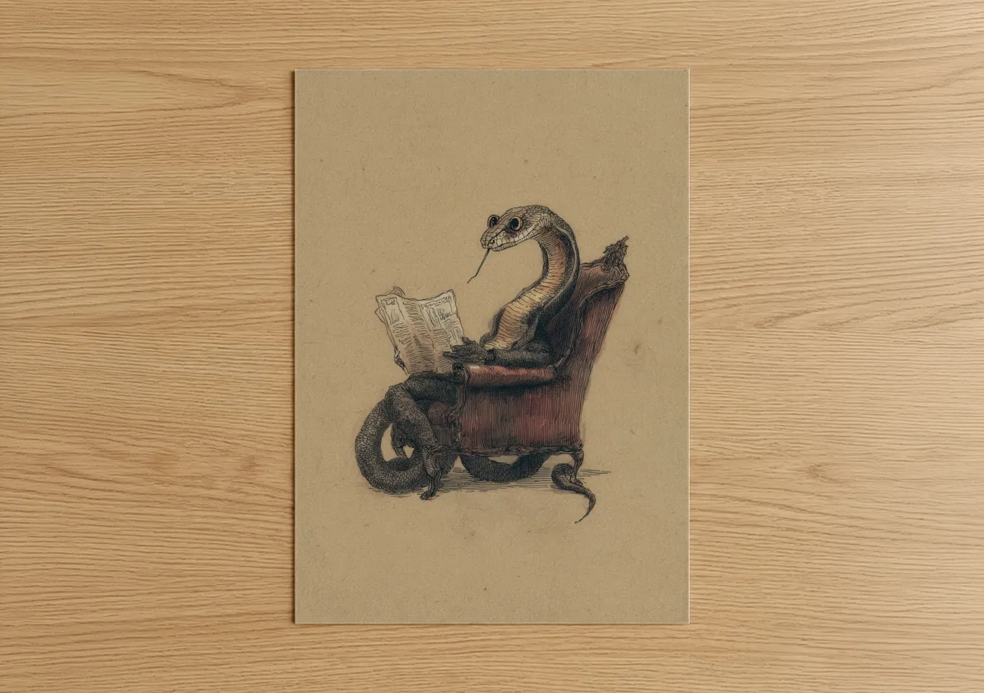 Vintage Reading Cobra Illustration Wall Art