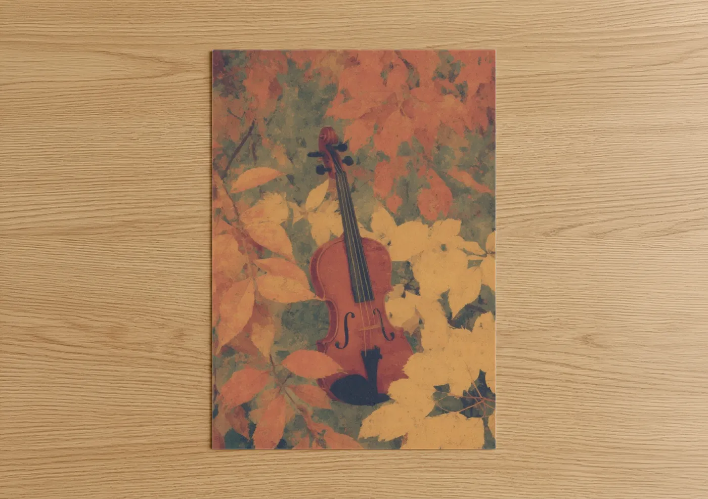 Red Violin Autumn Leaves Watercolor Wall Art