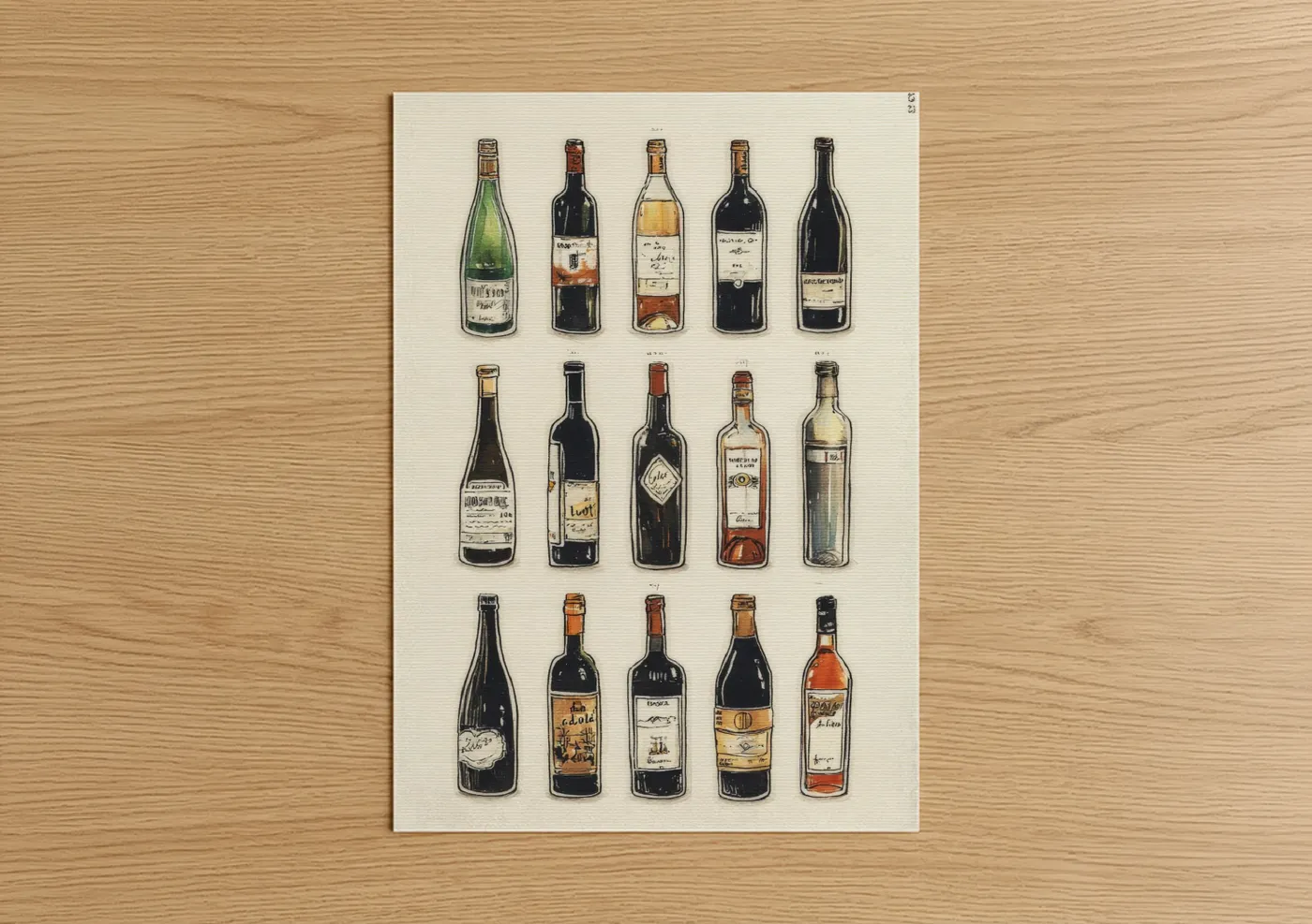 Vintage Wine Collection Illustration Wall Art