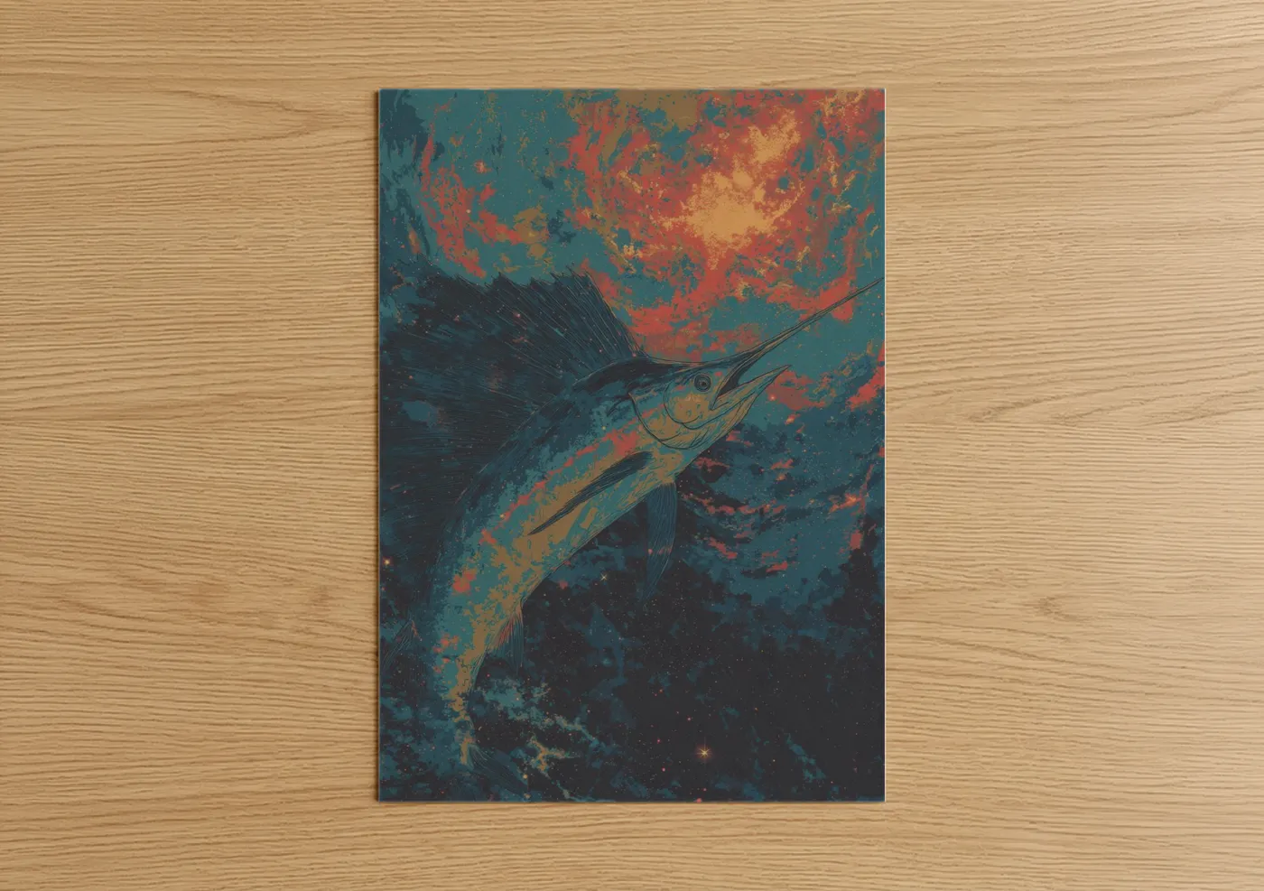 Crimson Sailfish Abstract Art Illustration Wall Art