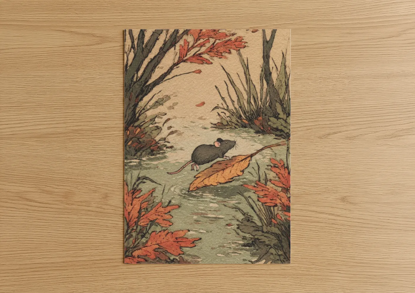 Autumn Mouse Forest Floor Watercolor Wall Art