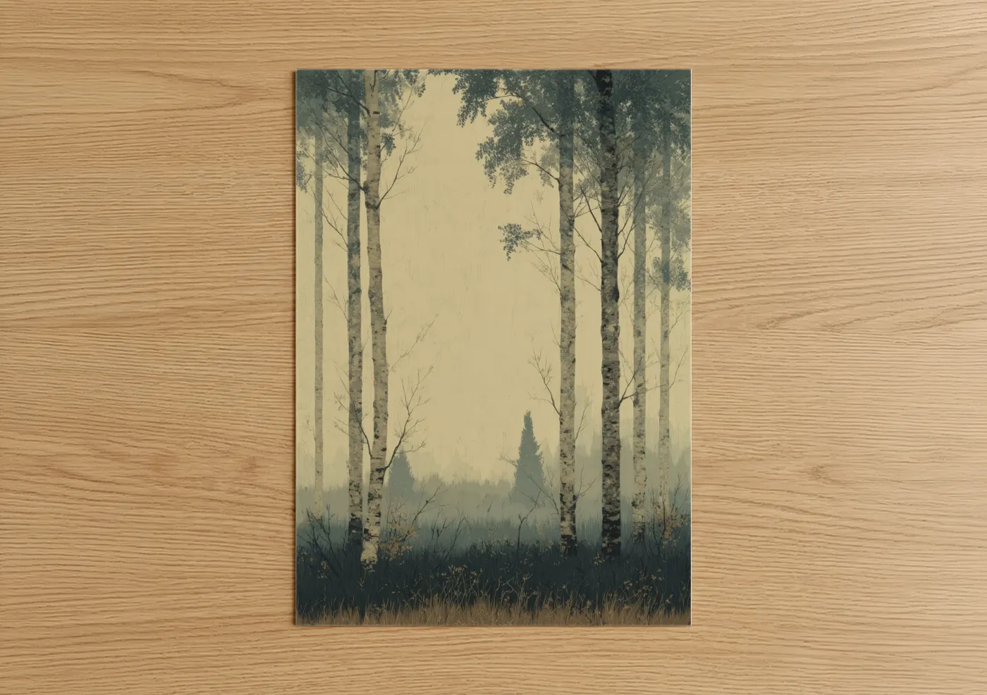 Misty Birch Forest Landscape Wall Art