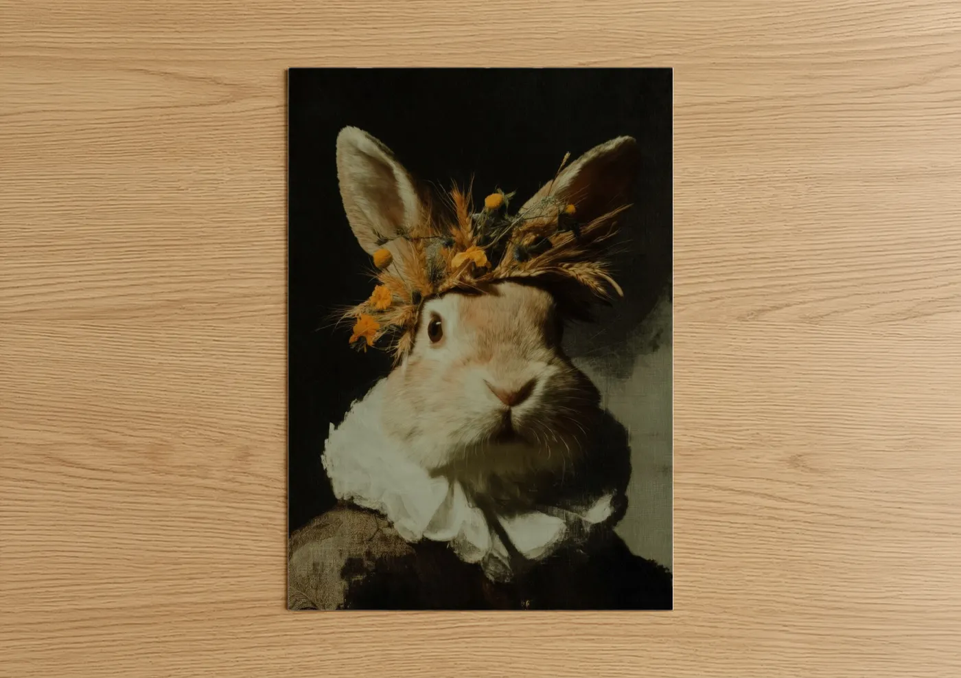 Elegant Rabbit with Floral Crown Wall Art