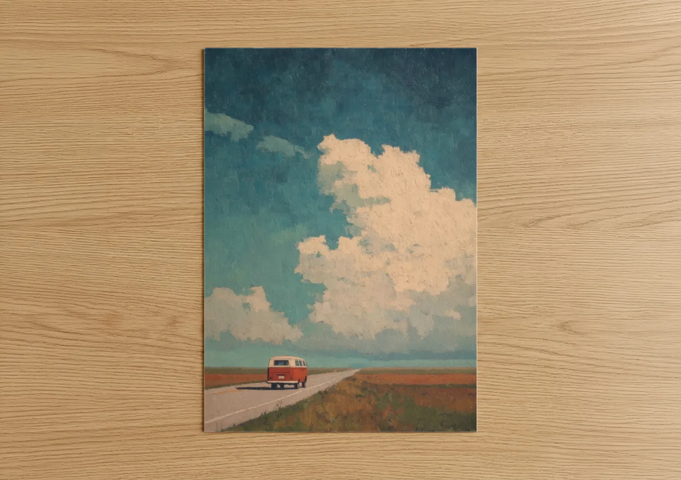 Retro Van Desert Road Landscape Wall Art