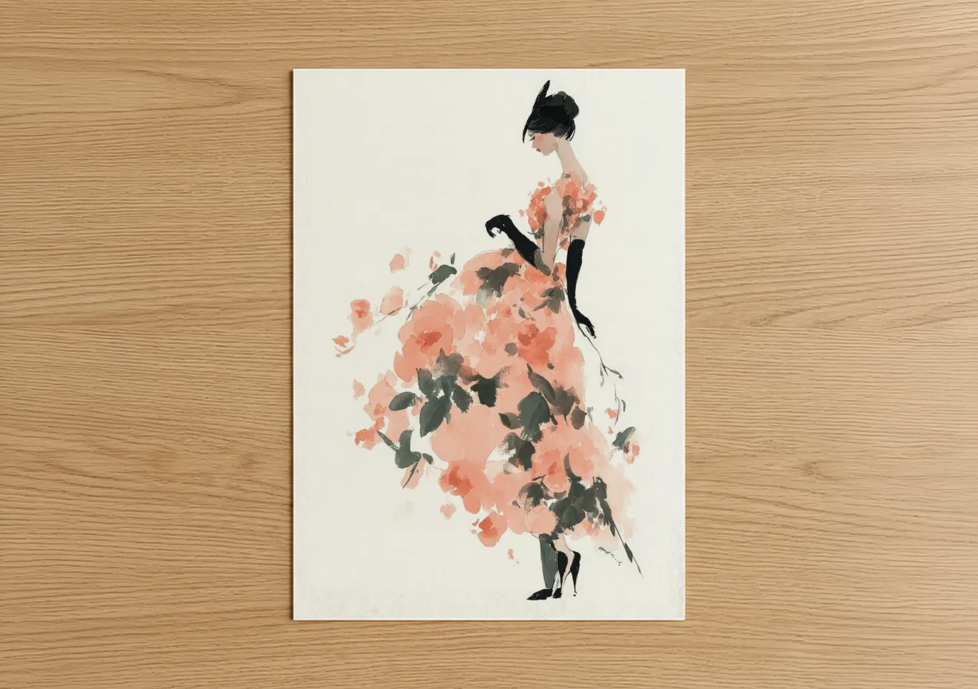 Coral Rose Fashion Illustration Watercolor Wall Art