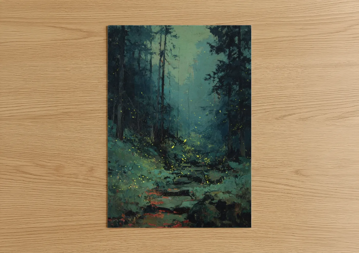 Enchanted Forest Fireflies Night Scene Wall Art