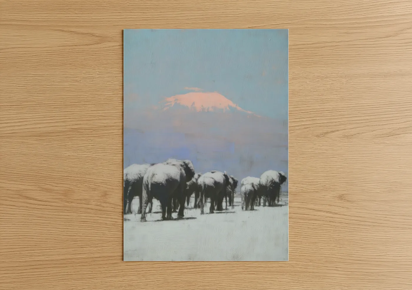 Snowy Mountain Elephants Winter Landscape Wall Art