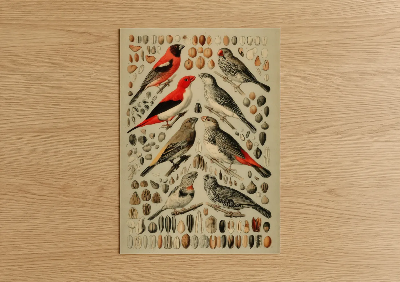 Scarlet Finch Bird Illustration Vintage Wall Art