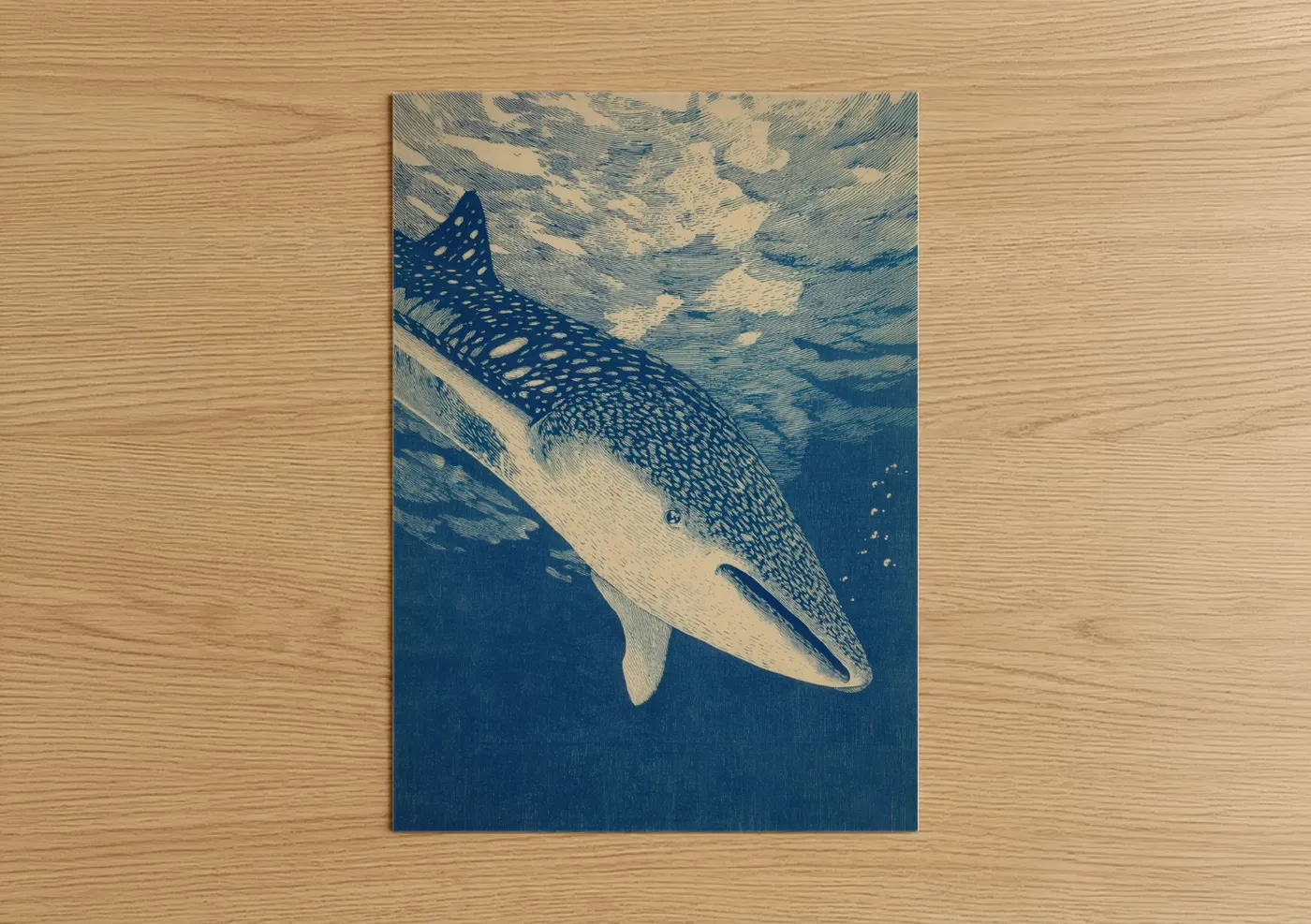 Whale Shark Ascent Japanese Woodblock Wall Art