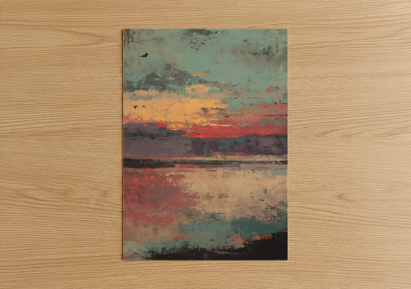 Rustic Coastal Horizon Abstract Sunset Wall Art