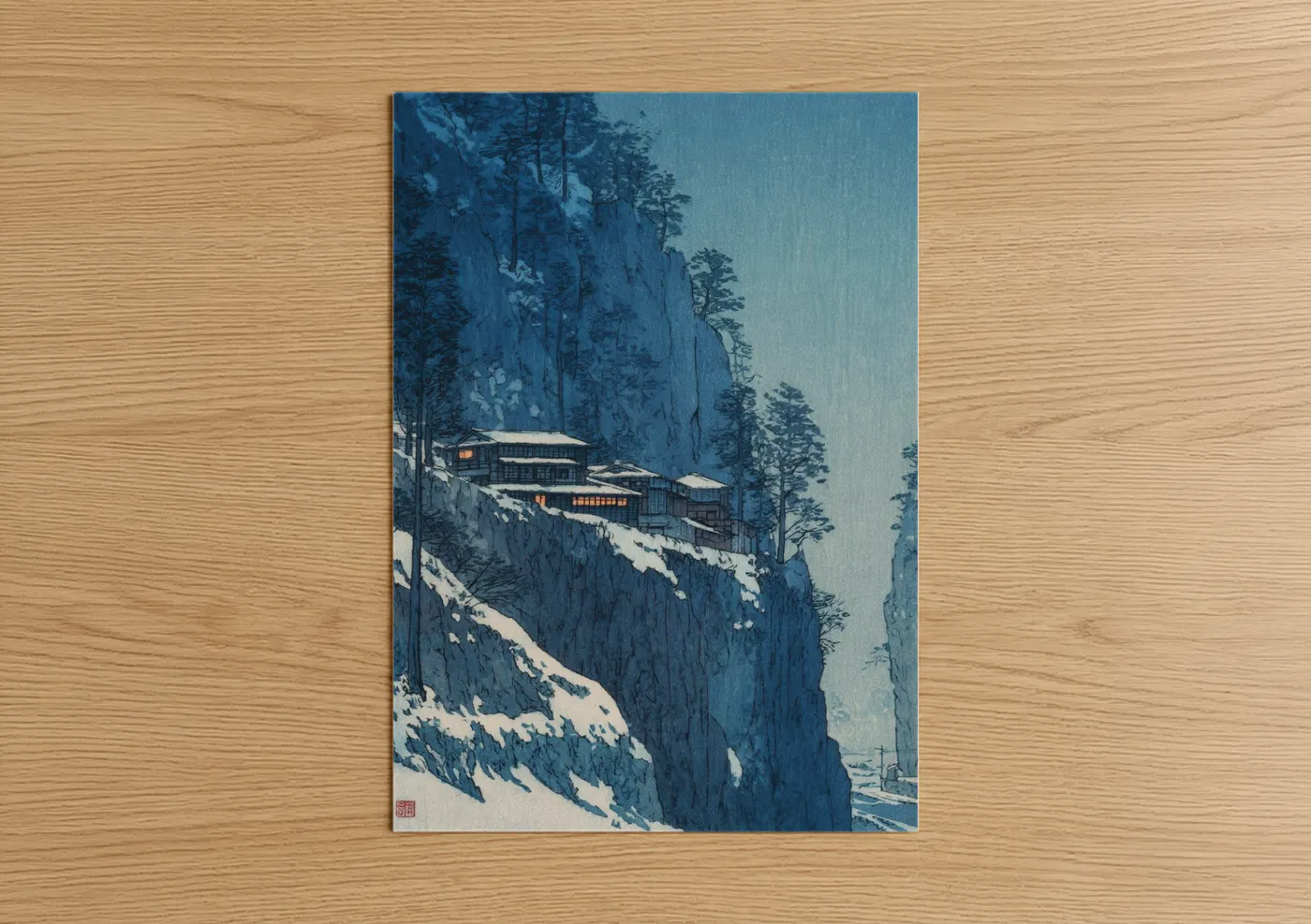 Snowy Cliff Mountain House Winter Wall Art