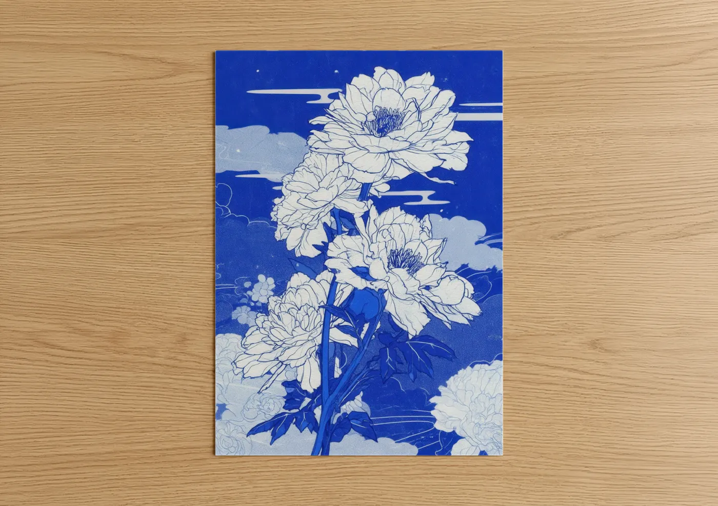 Cobalt Blue Peony Abstract Floral Wall Art
