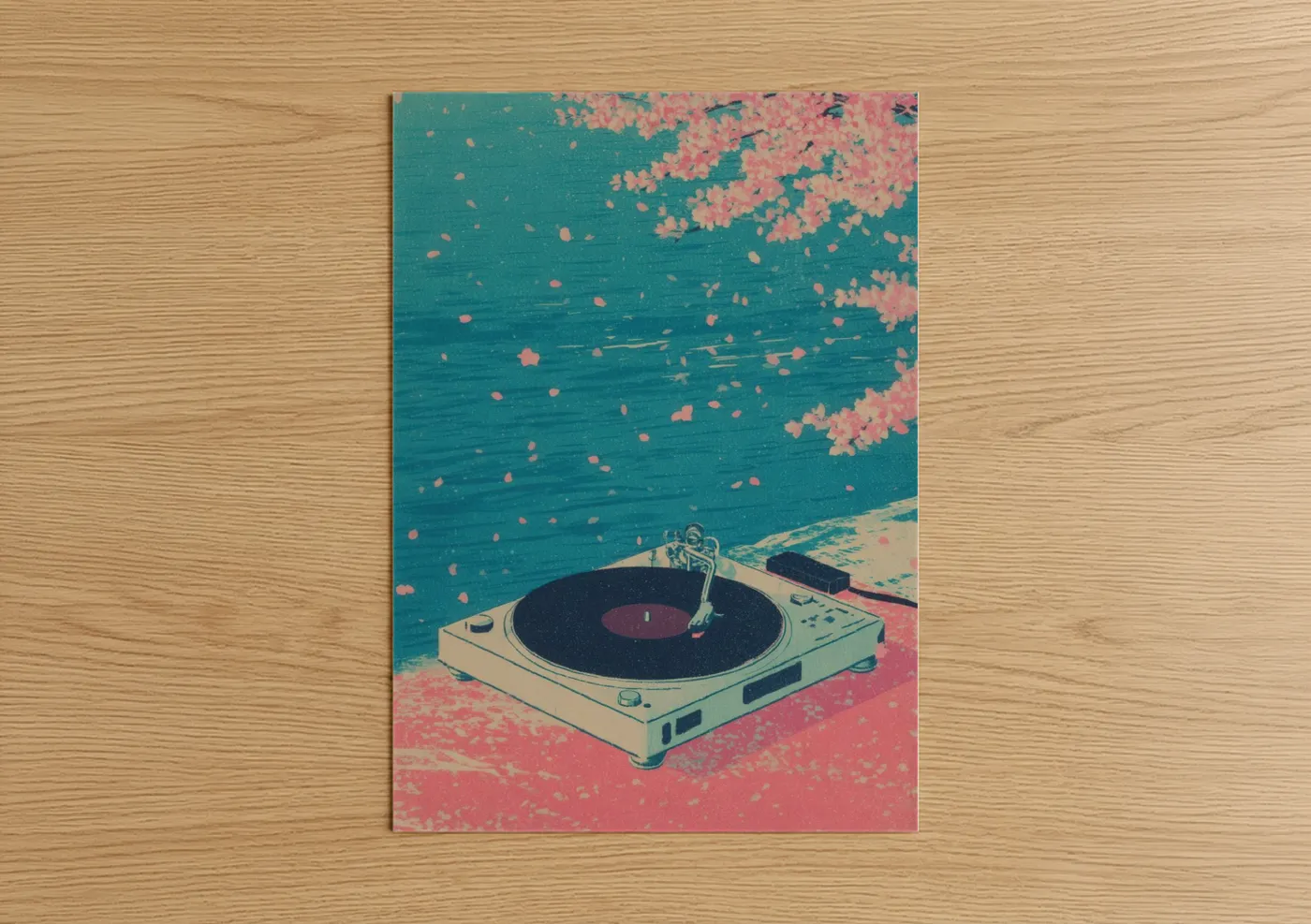 Turquoise Vinyl Record Player Aesthetic Wall Art