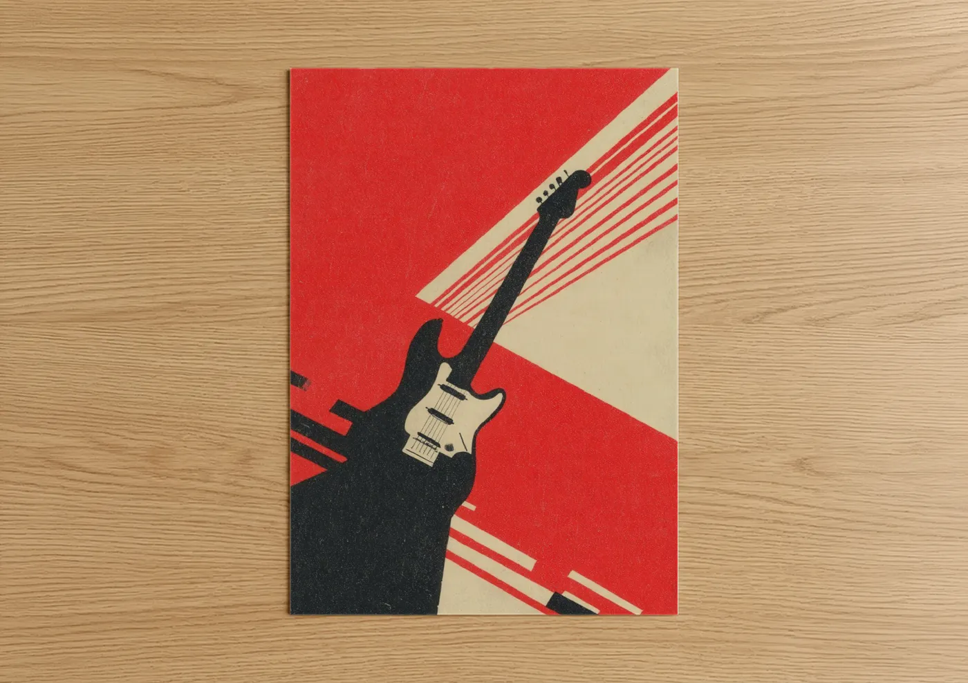 Electric Guitar Red Retro Art Deco Wall Art