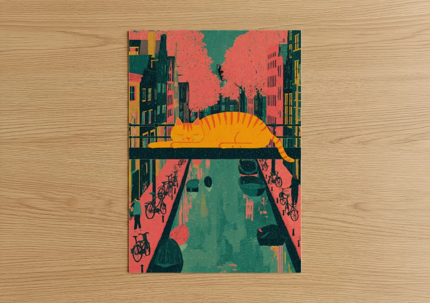 Orange Cat Urban Canal Architecture Wall Art