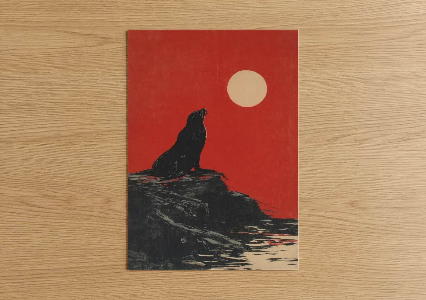 Sea Lion Sunset Red Minimalist Wall Art