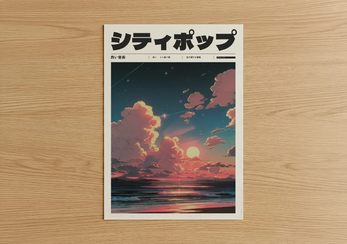 Anime Sunset Vaporwave Ocean Sky Wall Art
